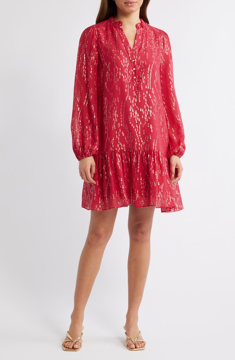 Lilly Pulitzer<sup>®</sup> Evaline Long Sleeve Silk Fil Coupé Drop Waist Dress, Main, color, 