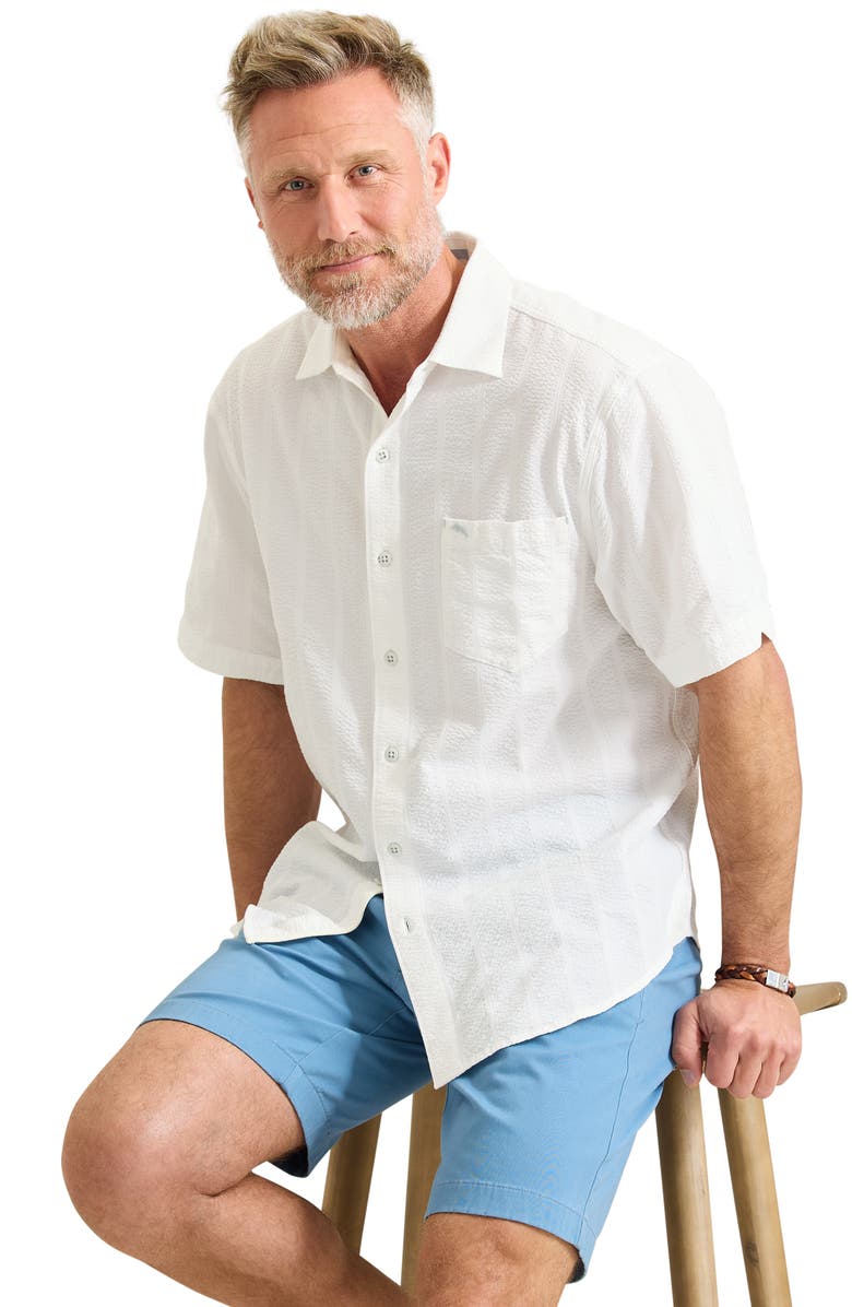 Tommy Bahama Nova Wave Short Sleeve Stretch Seersucker Button-Up Shirt, Alternate, color, White