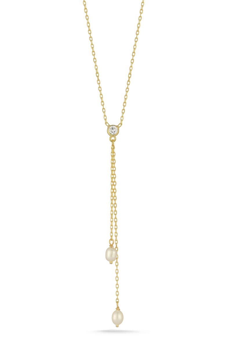 GLAZE JEWELRY Cubic Zirconia & Cultured Pearl Y-Necklace, Main, color, Gold