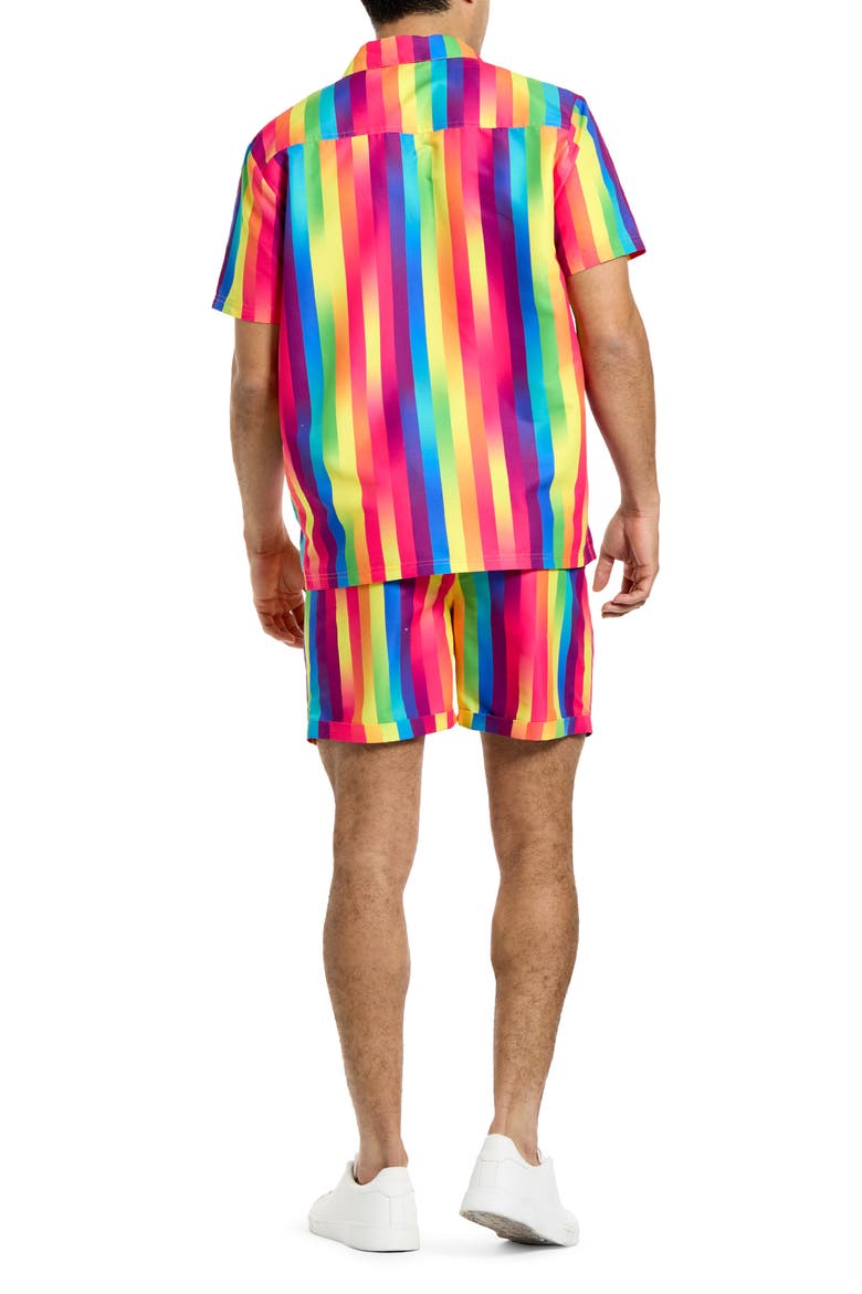 Rainbow Stripe Camp Shirt & Drawstring Shorts Set, Alternate, color, MISCELLANEOUS