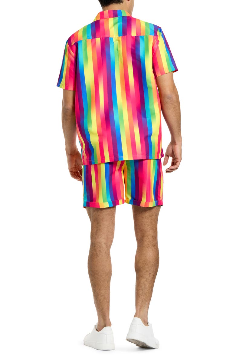 OppoSuits Rainbow Stripe Camp Shirt & Drawstring Shorts Set, Alternate, color, Miscellaneous