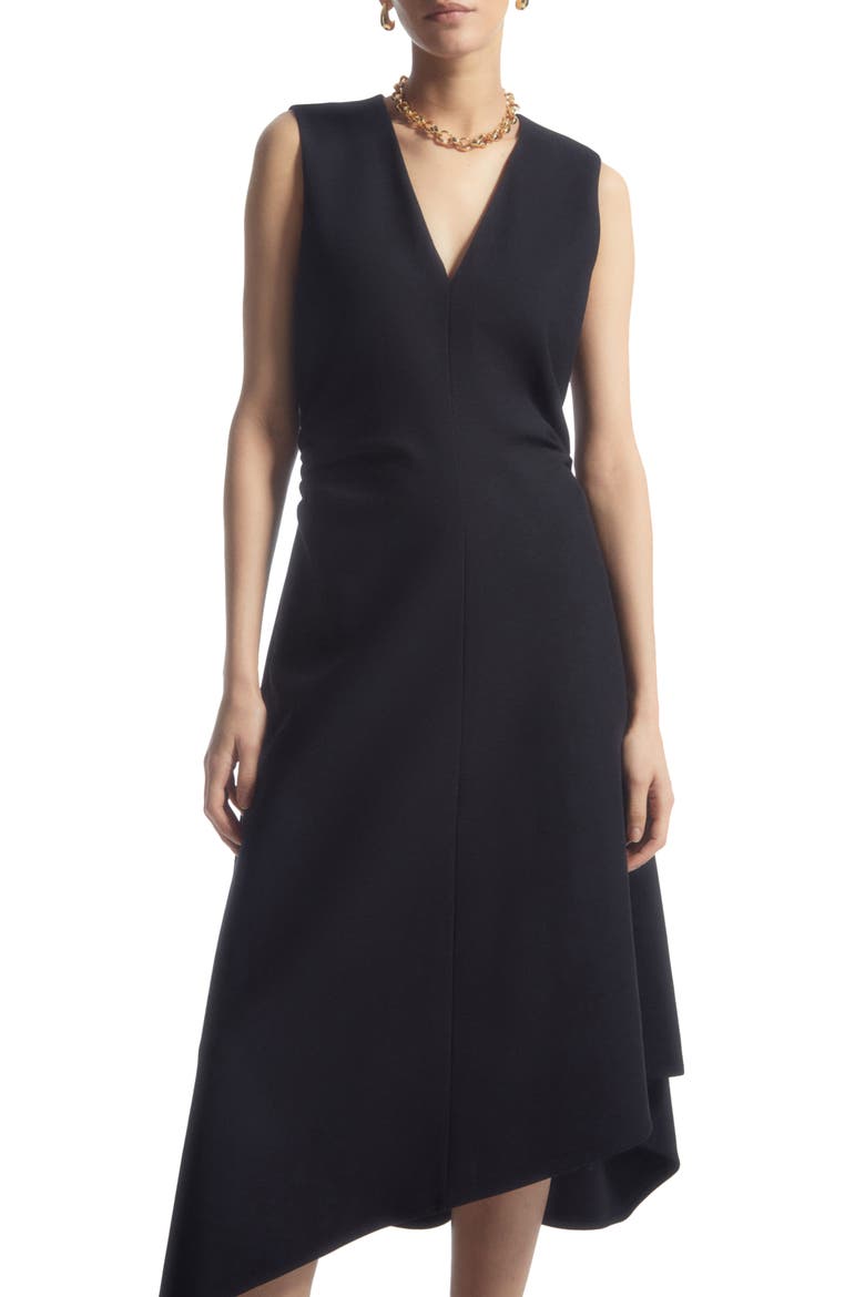 Sleeveless Asymmetric Midi Dress, Main, color, BLACK