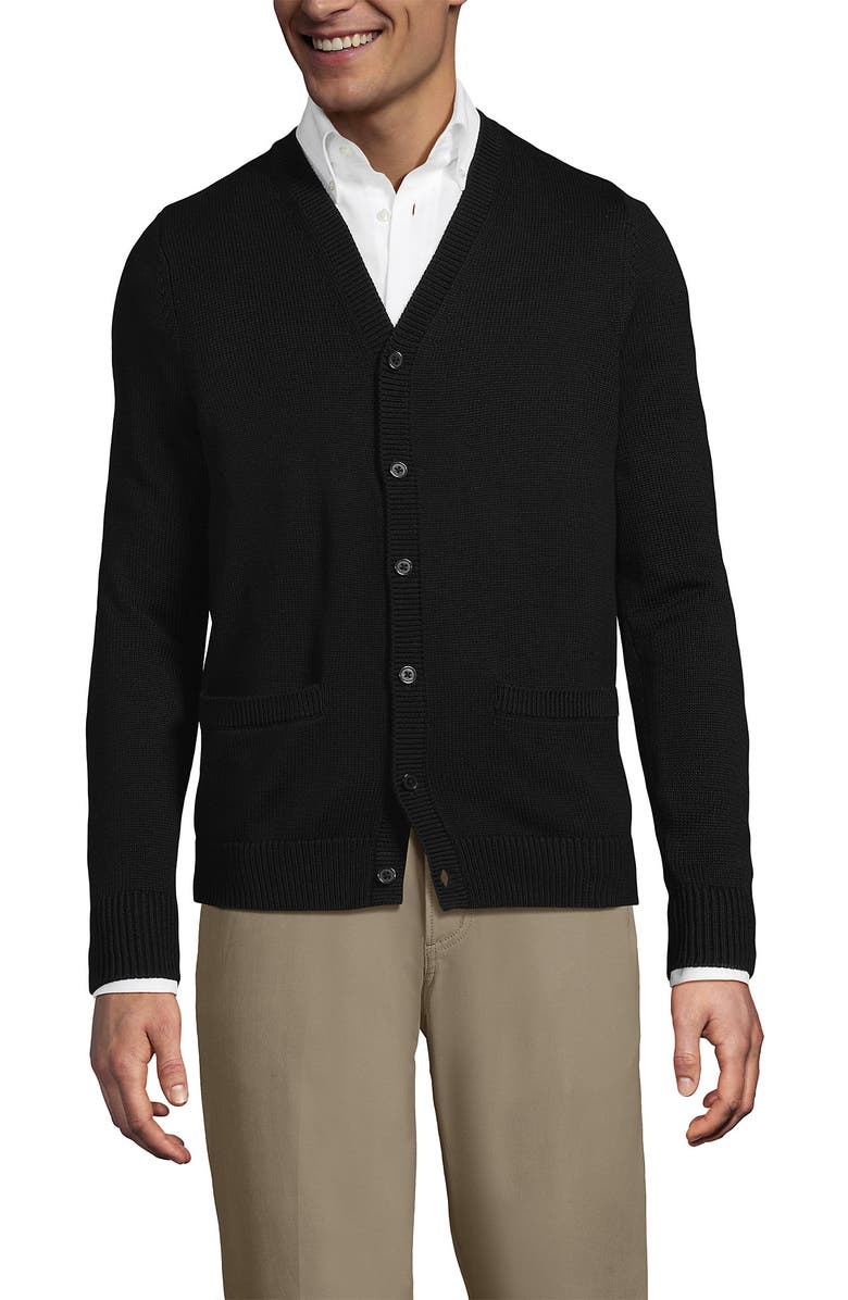 Lands' End School Uniform Adult Legacy Varsity Cardigan, Alternate, color, Black