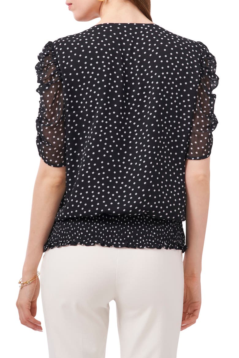 Ruched Sleeve Print Blouse, Alternate, color, BLACK/ WHITE