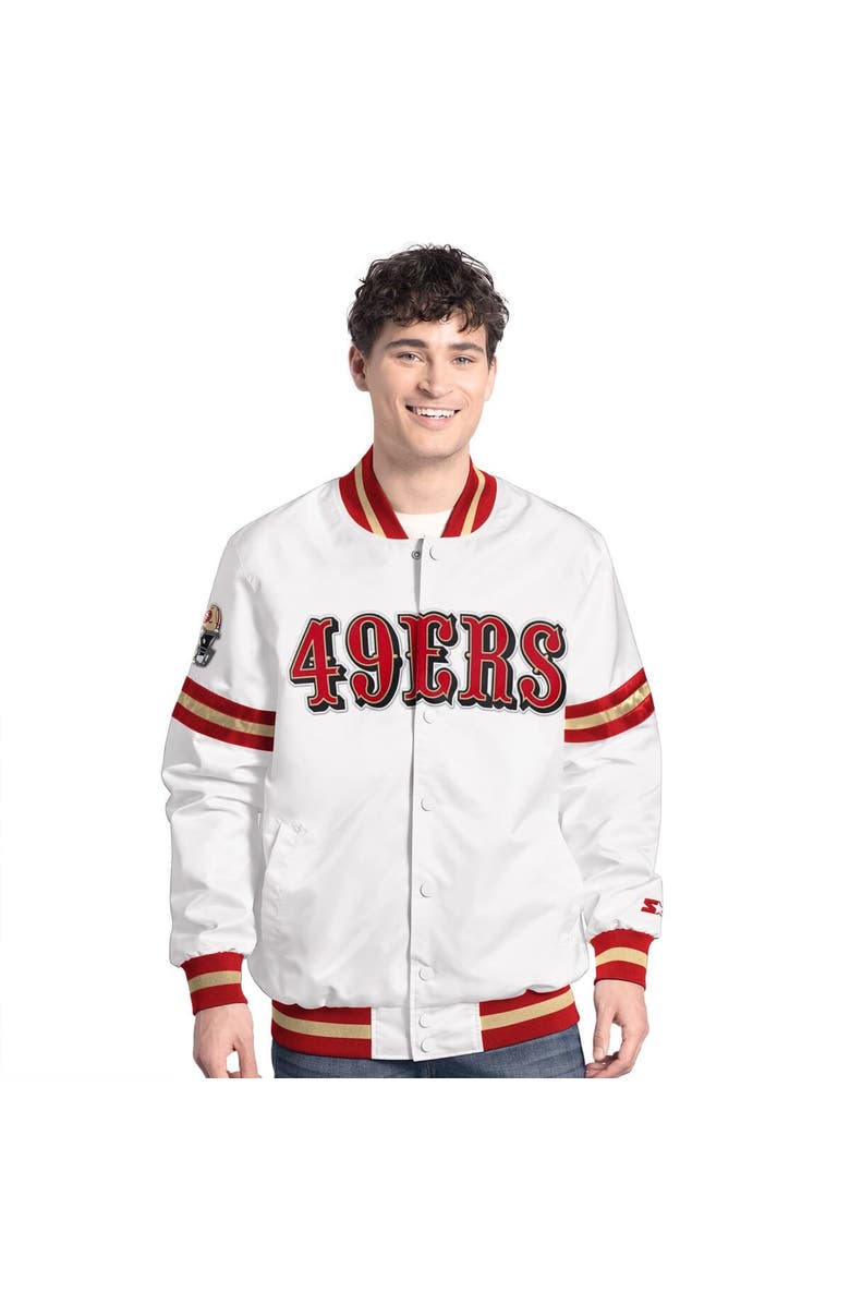 STARTER Men's Starter  White San Francisco 49ers Scout Full-Snap Varsity Jacket, Main, color, White