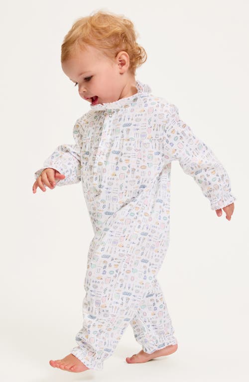 Petite Plume Madeline Print One-piece Brushed Twill Pajamas In White