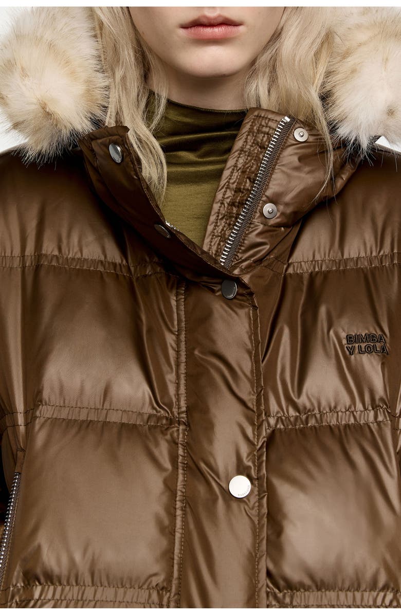 Bimba y Lola Short Fur Hooded Down Jacket, Alternate, color, Dark Olive