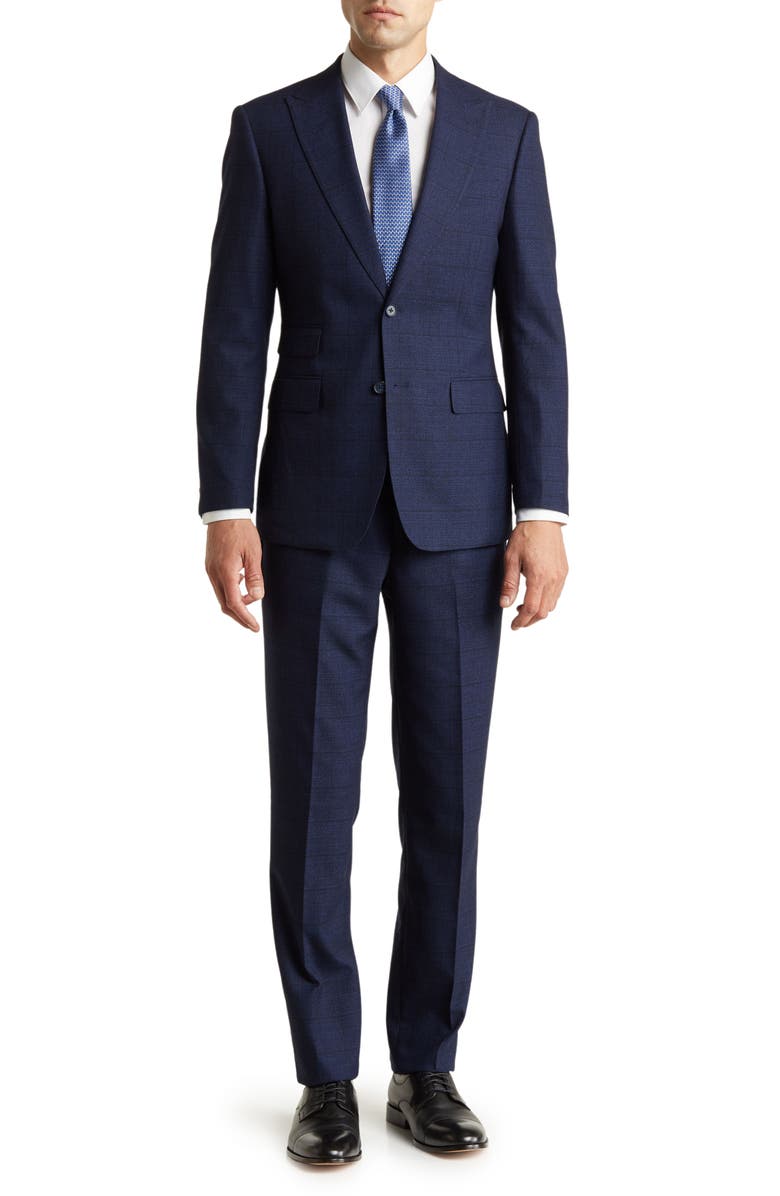 English Laundry Trim Fit Windowpane Peak Lapel Suit, Main, color,