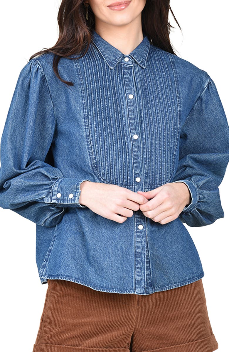 Molly Bracken Pintuck Pleat Denim Shirt, Main, color,
