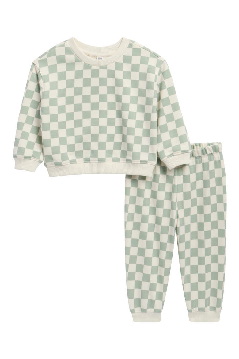 Kids' Checkered Fleece Sweatshirt and Joggers Set, Main, color, GREEN MIRROR LOUIS CHECK