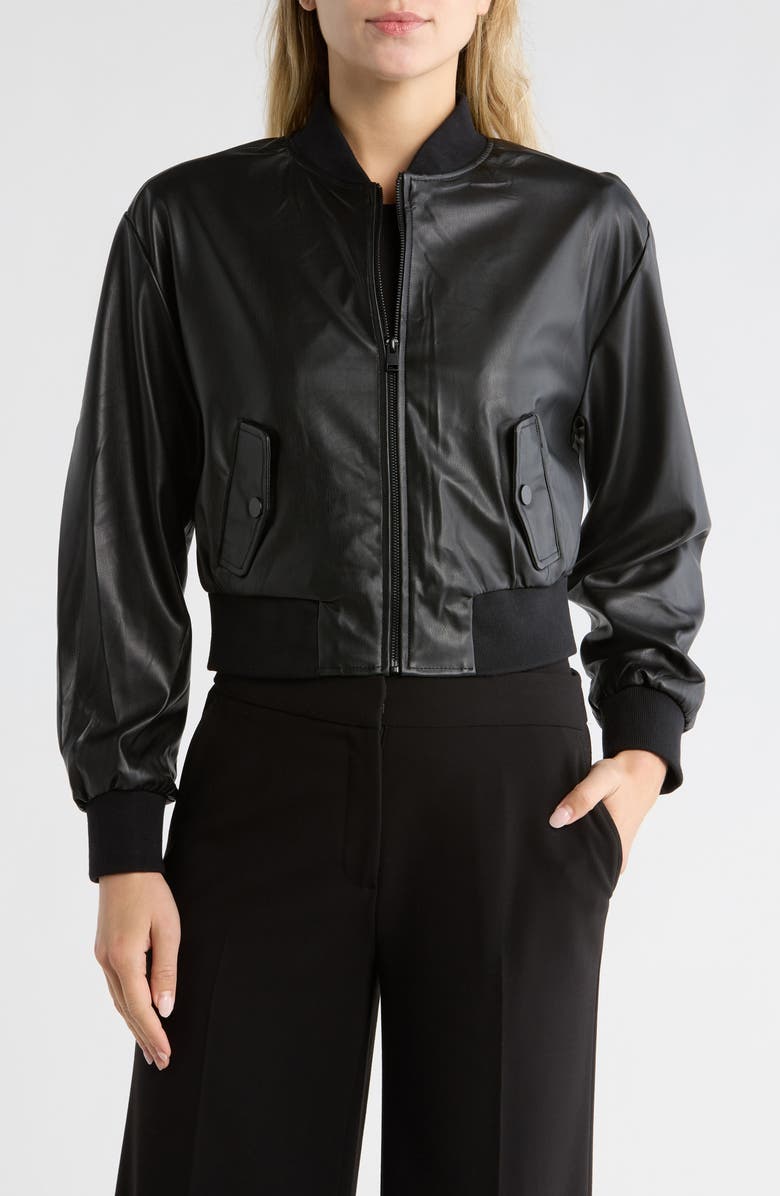 JASON WU Cropped Faux Leather Bomber Jacket, Main, color, Black
