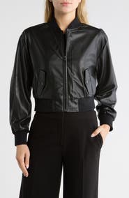 JASON WU Cropped Faux Leather Bomber Jacket
