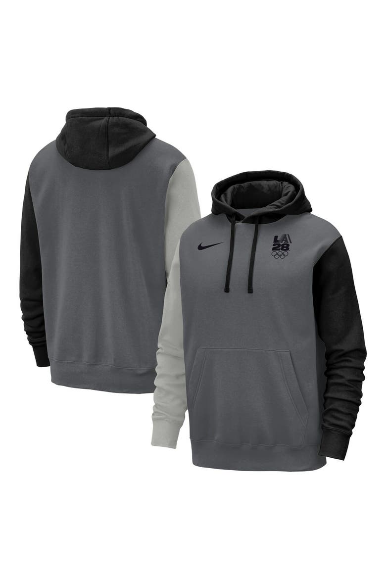 Men's Nike Gray LA28 Color-Block Club Fleece Pullover Hoodie, Main, color, Gray