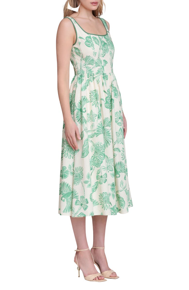 Avec Les Filles Floral Print Panel Midi Dress, Alternate, color, Parrot Fan