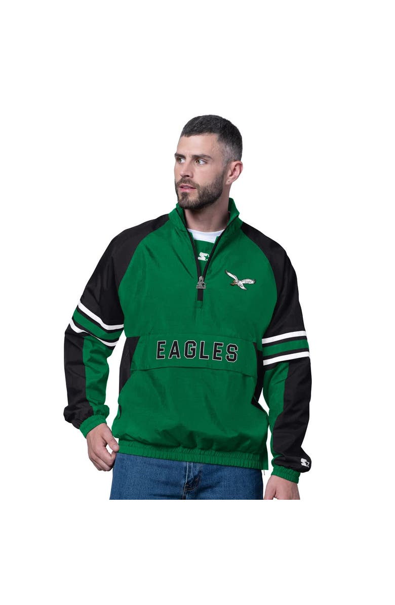 STARTER Men's Starter Kelly Green Philadelphia Eagles Vintage Logo Prospect Half-Zip Pullover, Main, color, Kelly Green