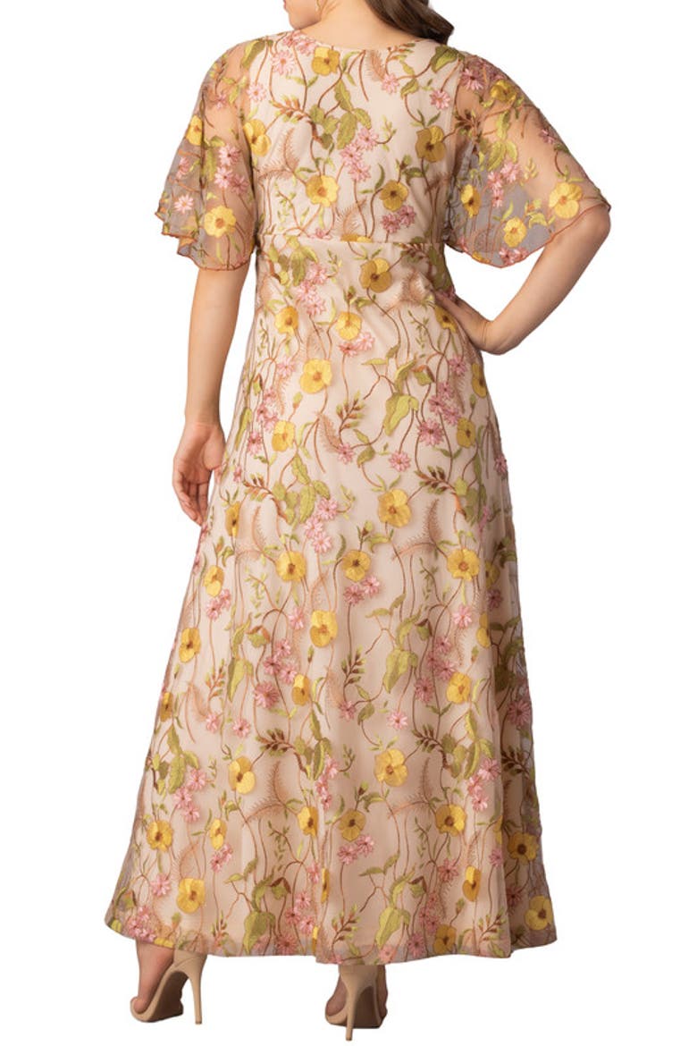 Embroidered Elegance Evening Gown with Sleeves, Alternate, color, Sunkissed Garden