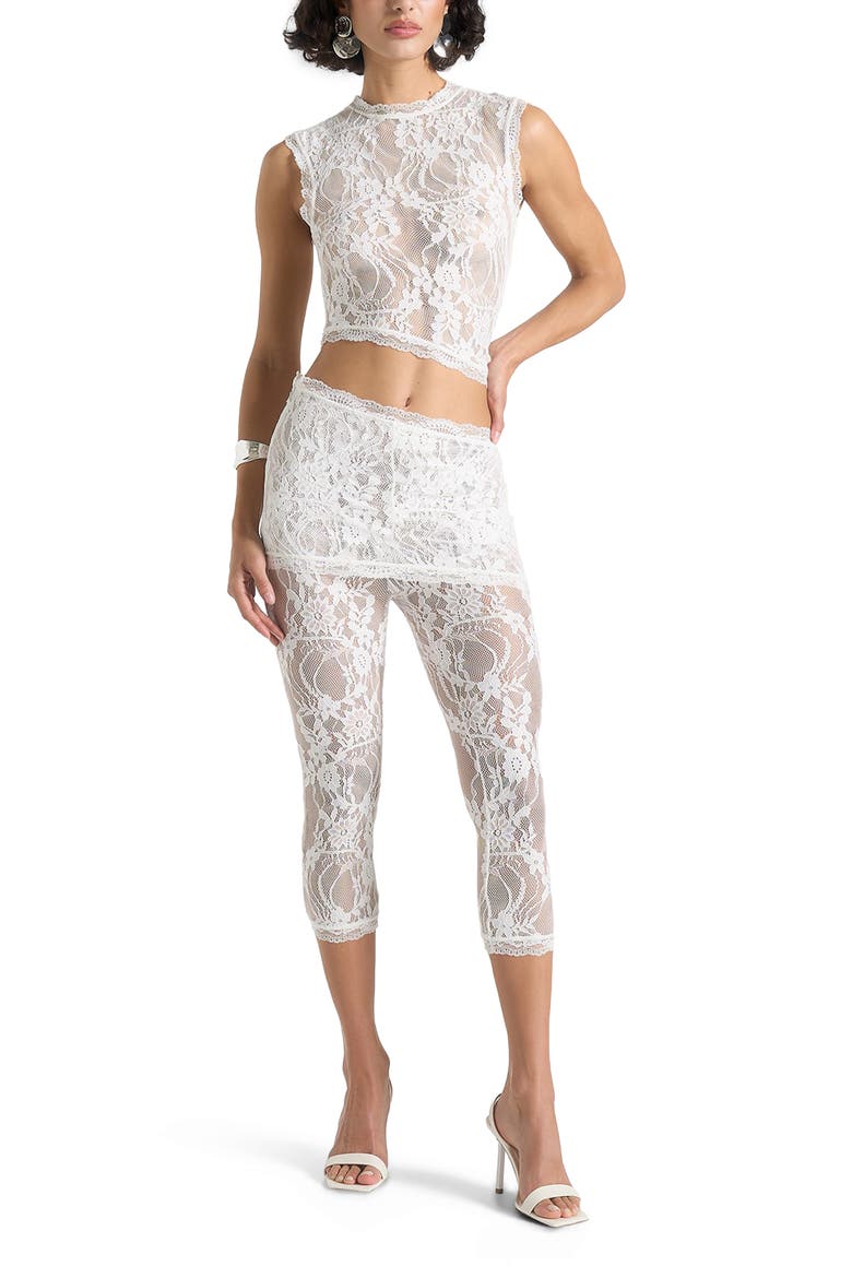 Aimee Lace Asymmetric Capri Leggings, Alternate, color, White