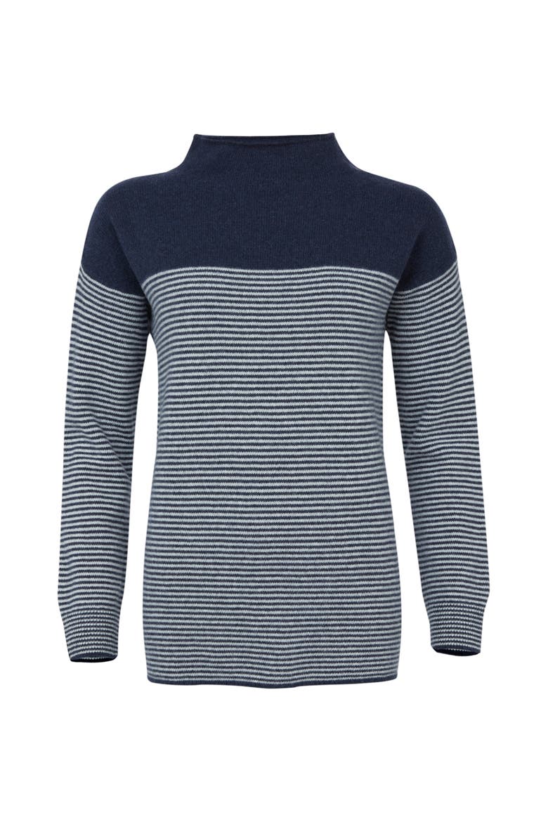 Felted Funnel Neck Sweater, Alternate, color, NAVY / ECRU STRIPE