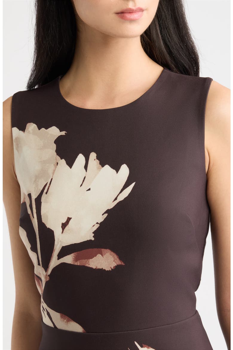 Floral Sleeveless A-Line Midi Dress, Alternate, color, DEEP MAHOGANY MULTI