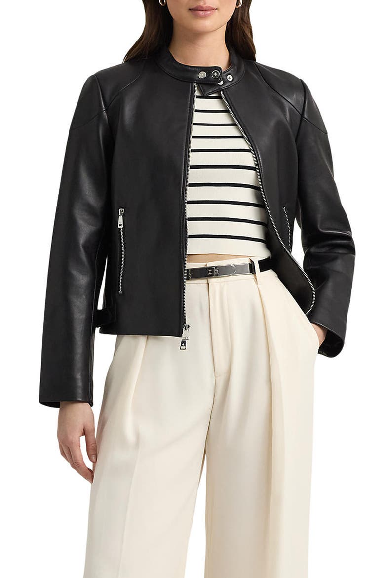 Lambskin Leather Moto Jacket, Main, color, BLACK