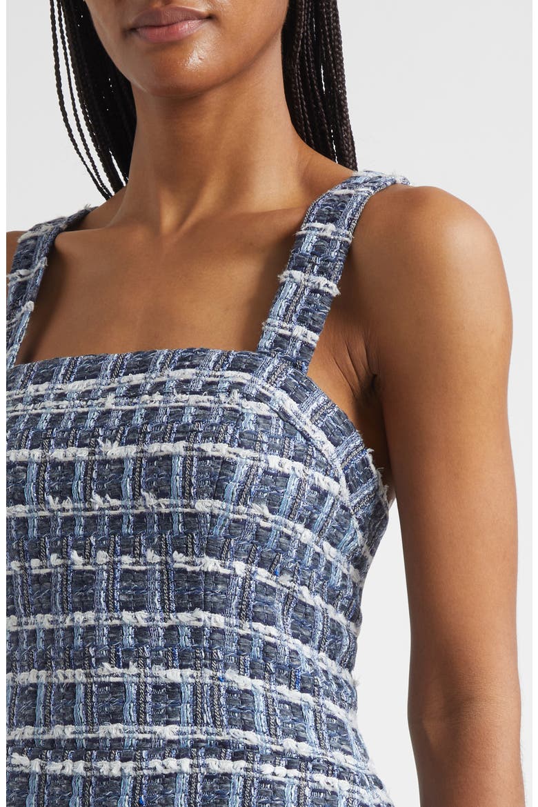 Kaidra Square Neck Tweed Minidress, Alternate, color, INDIGO