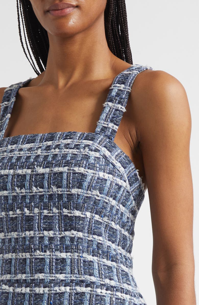 Alice + Olivia Kaidra Square Neck Tweed Minidress, Alternate, color, Indigo