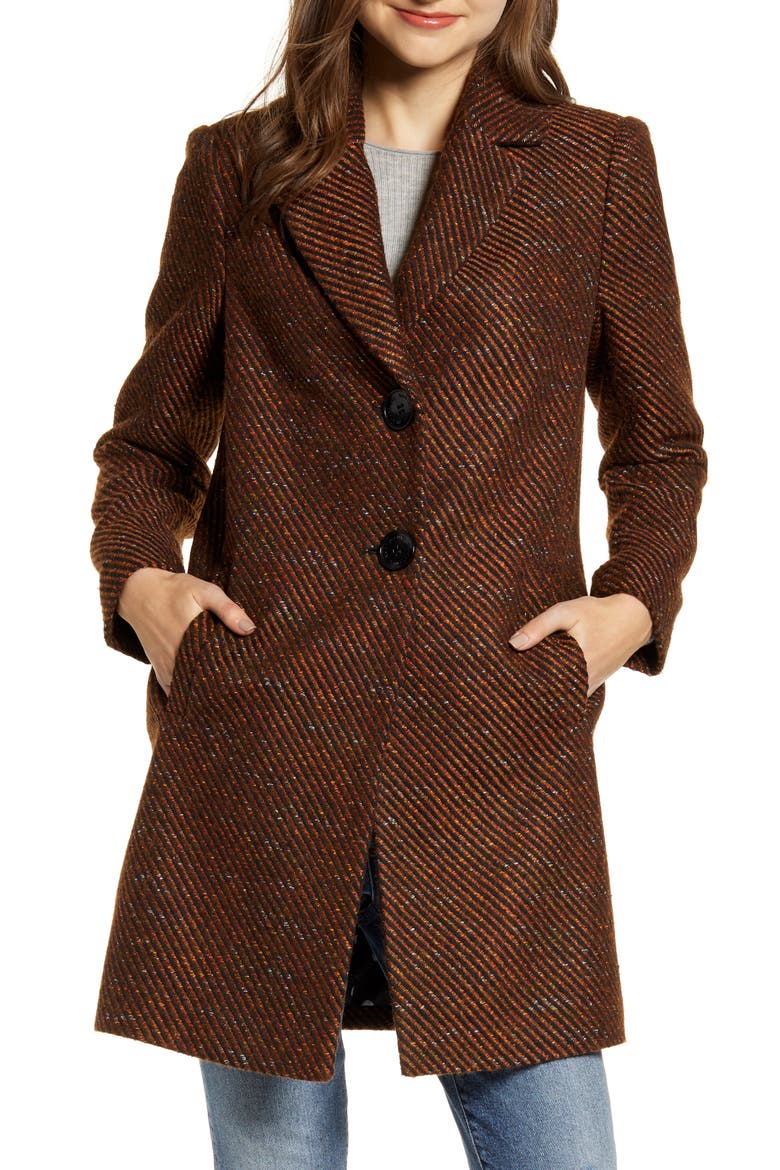 Rib Tweed Car Coat, Alternate, color, BRN/ BLK STRIPE