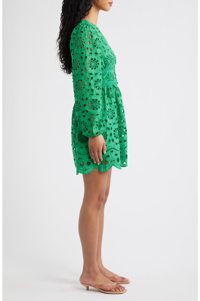 Long Sleeve Eyelet Minidress, Alternate, color, KELLY GREEN