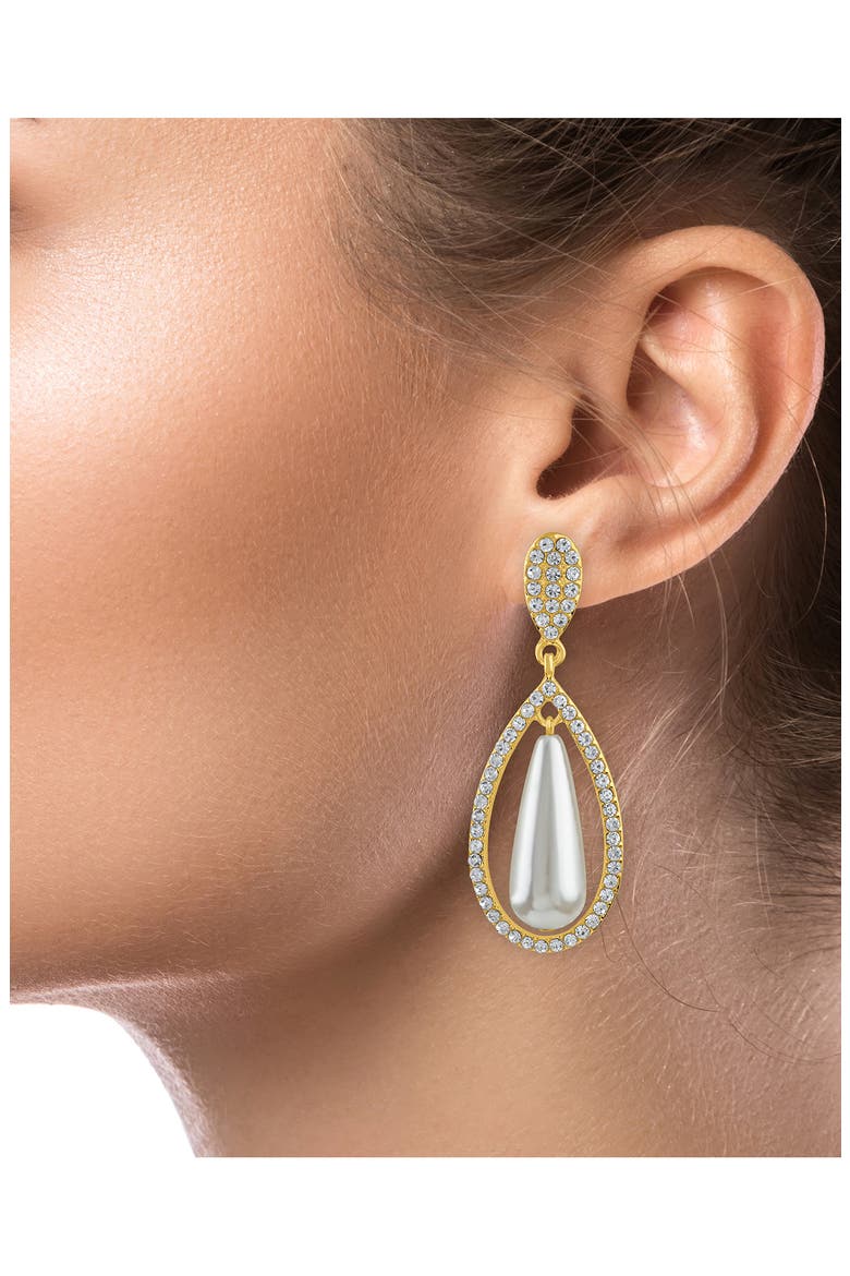Pavé Crystal Imitation Pearl Teardrop Earrings (Nordstrom Exclusive), Alternate, color, WHITE/ CLEAR/ GOLD