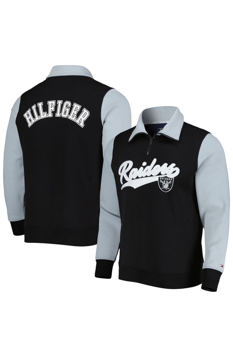 Tommy Hilfiger Men's Tommy Hilfiger Black/Silver Las Vegas Raiders Aiden Quarter-Zip Sweatshirt, Main, color, Black
