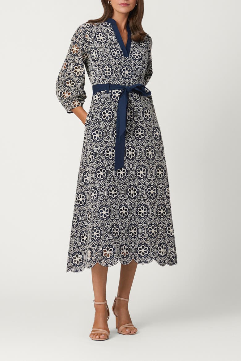 Medallion Cotton Eyelet Ralston Dress, Main, color, Navy/Ivory
