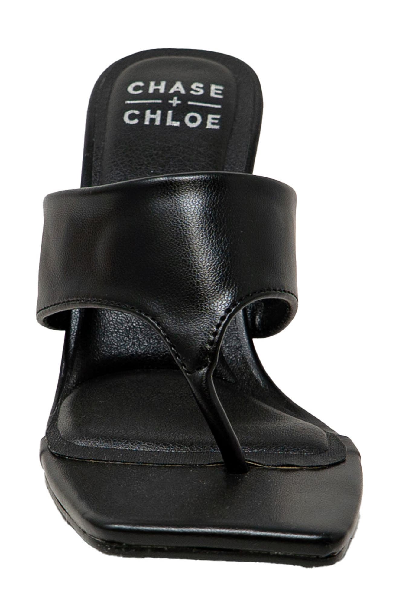 Cielle Thong Strap Flared Heel Sandal, Alternate, color, BLACK