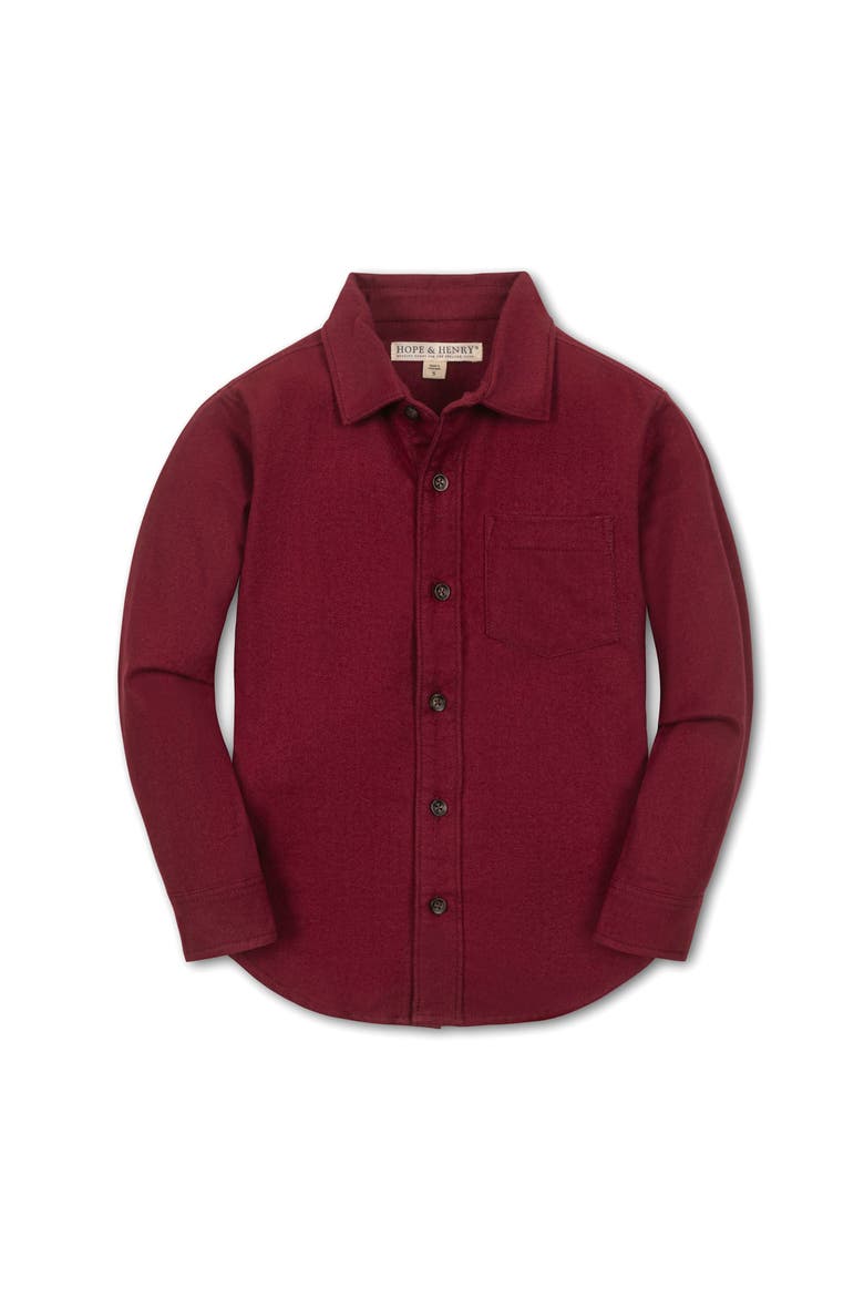 Kids' Organic Long Sleeve Flannel Button Down Shirt, Main, color, Dark Red