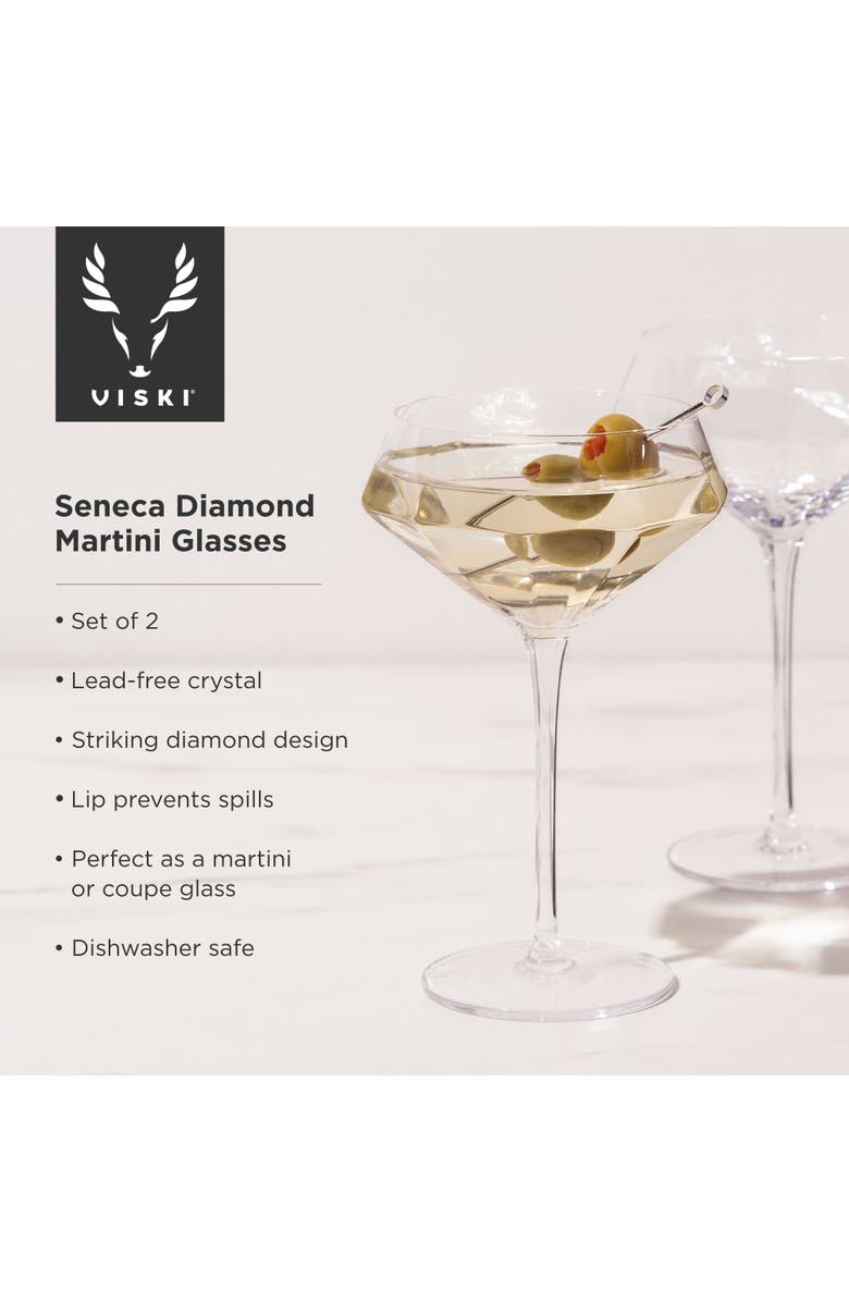 Viski Seneca Crystal Diamond Martini Glasses Set of 2, Alternate, color, Clear