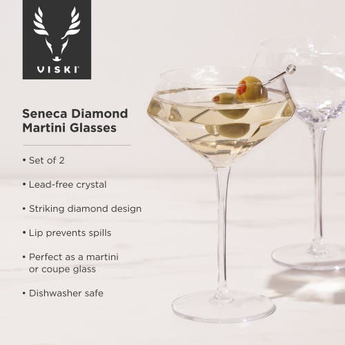 Viski Seneca Crystal Diamond Martini Glasses Set Of 2 In Clear