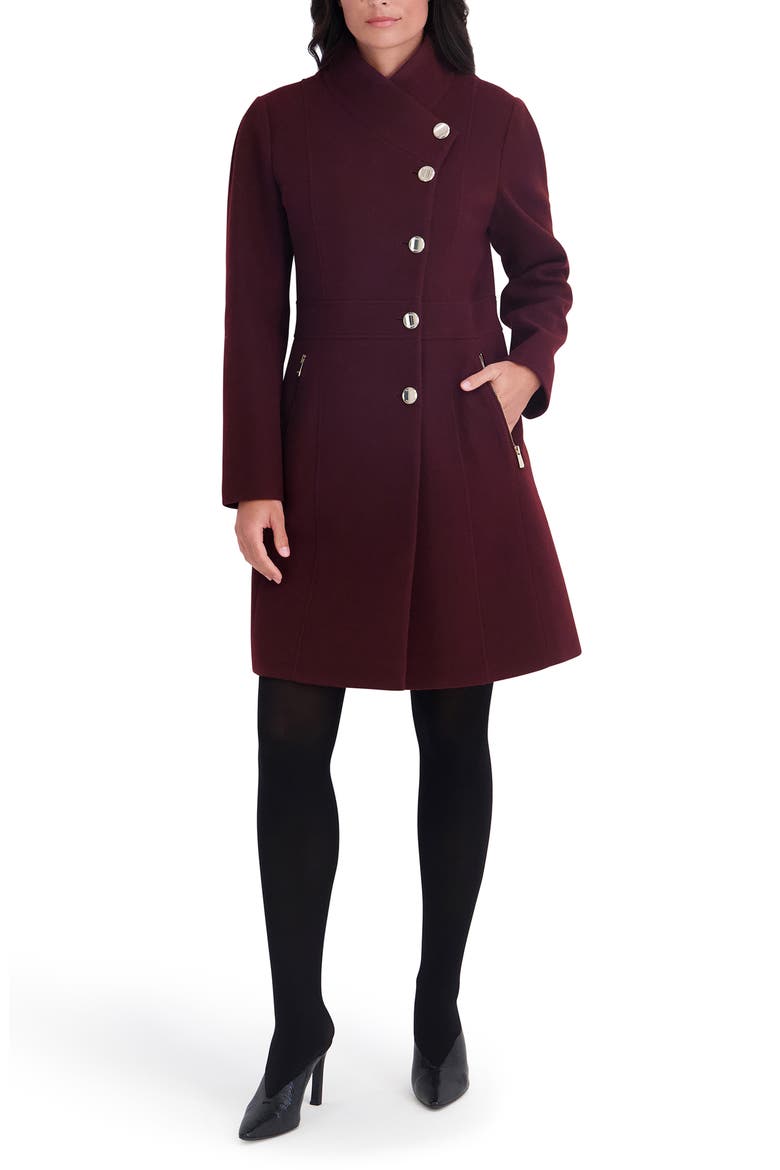 Pleated Peplum Faux Wool Coat, Alternate, color, WINE