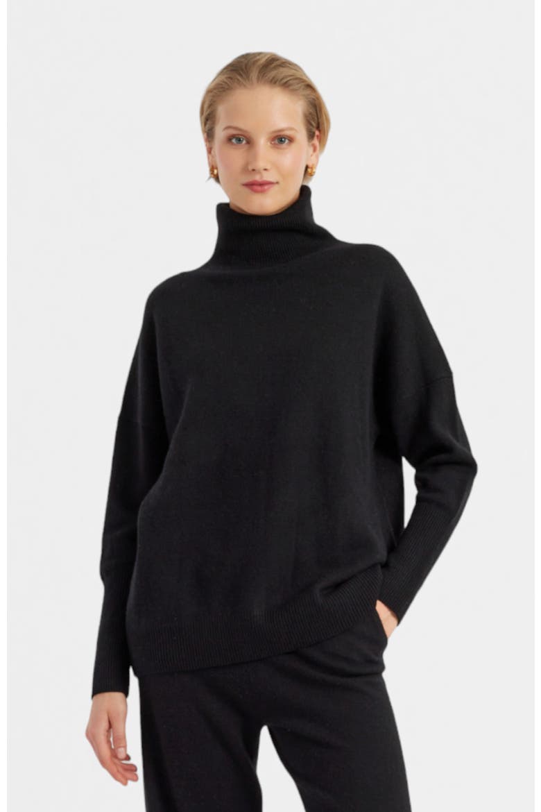 Pure Cashmere Roll Neck Sweater, Main, color, Black