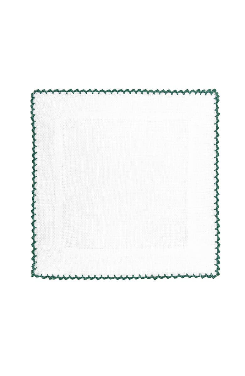 Tina Chen Designs Picot Edge Set of 4 Linen Cocktail Napkins, Alternate, color, Evergreen