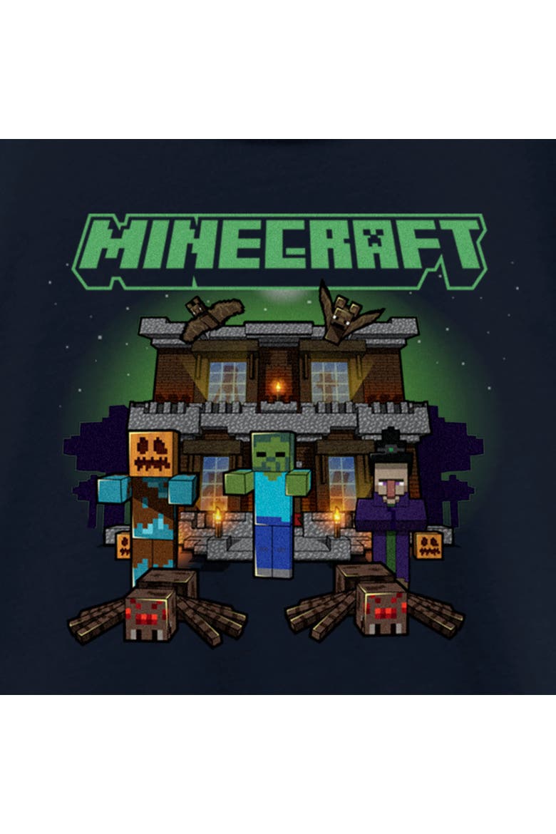 Girl's Minecraft Halloween Creeper Haunted House  Graphic T-Shirt, Alternate, color, Navy Blue