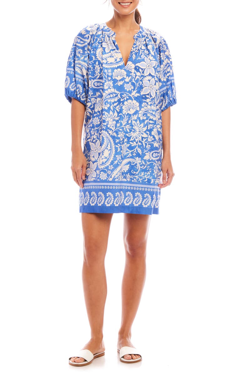 Karen Kane Puff Sleeve Cotton Peasant Dress, Main, color, Floral Paisley