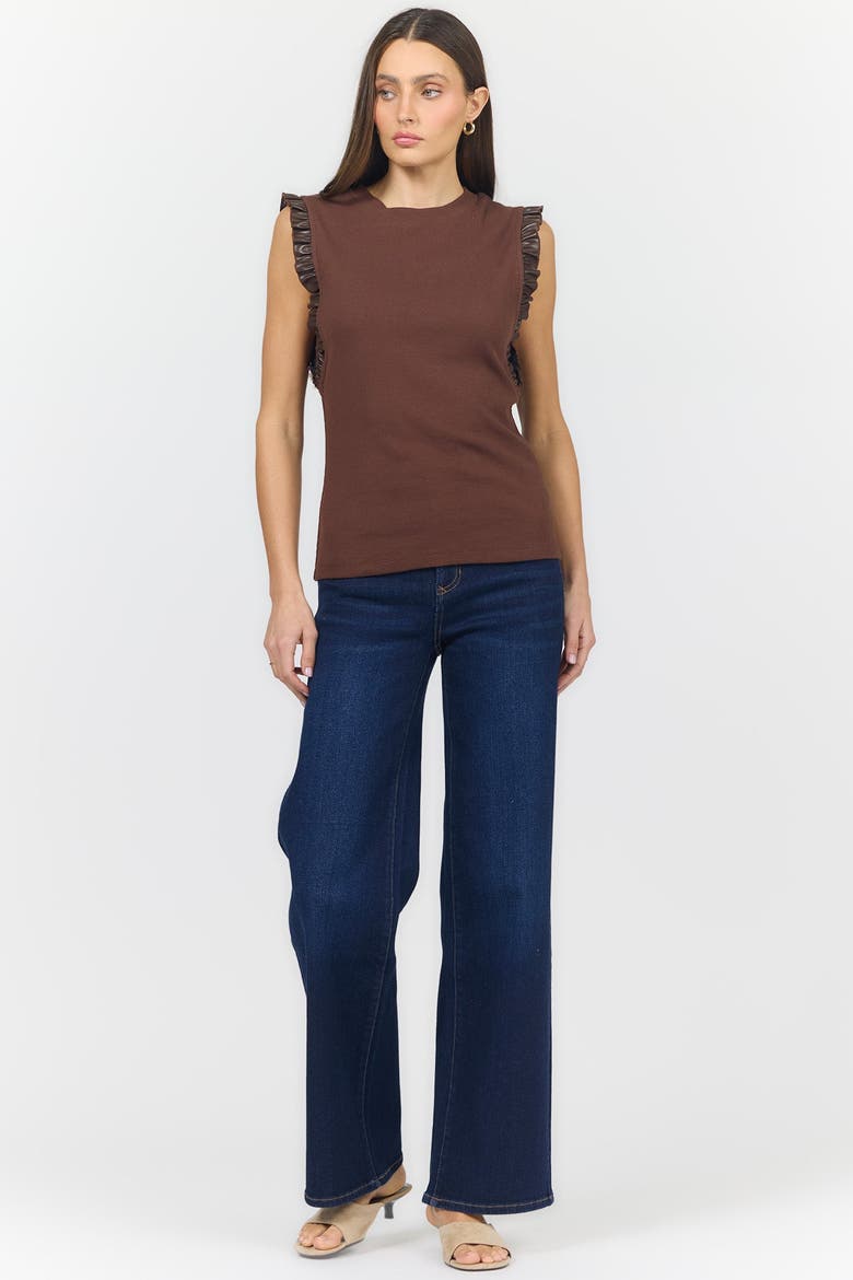 Bridget Leather Ruffle Rib Tank, Alternate, color, Shaved Chocolate