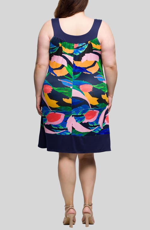 24seven Comfort Apparel Plus Size Scoop Neck Sleeveless Knee Length Dress In Navy Multi