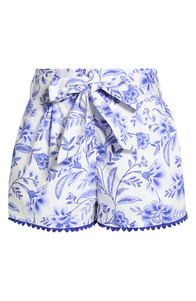 SUGARLIPS Maeve Belted Floral Zaferia Cotton Shorts, Alternate, color, White Cobalts