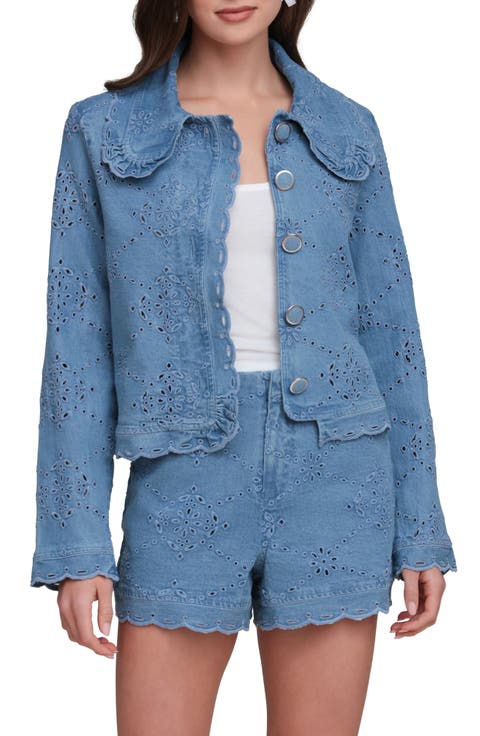 Crop Stretch Cotton Eyelet Jacket