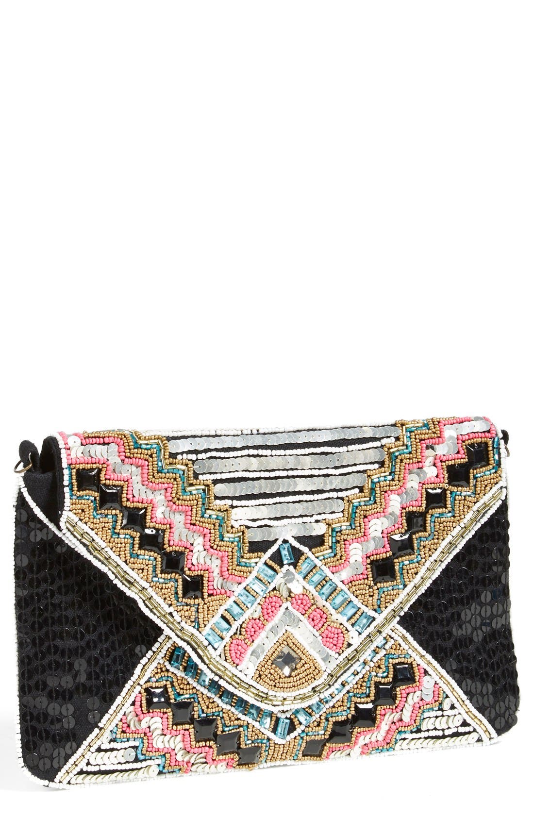 Beaded Envelope Clutch, Main, color, MULTI