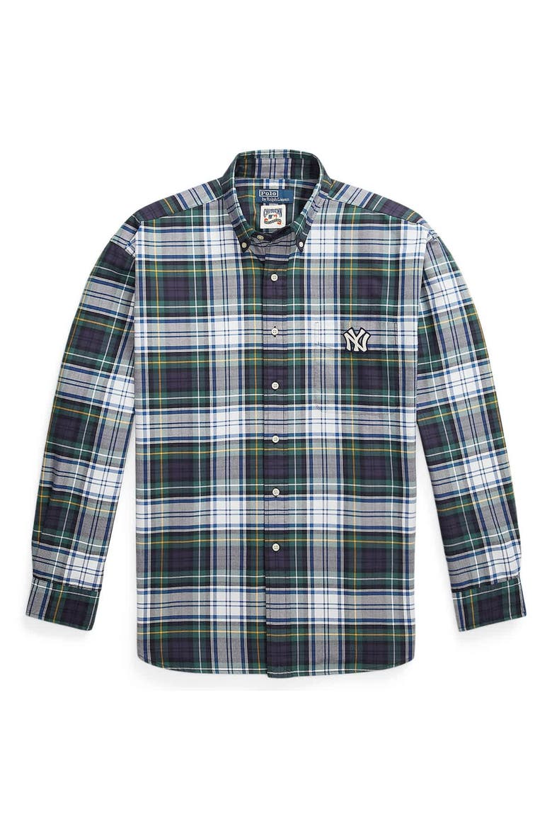 Navy Yankees Flannel Oxford Shirt, Alternate, color, Navy