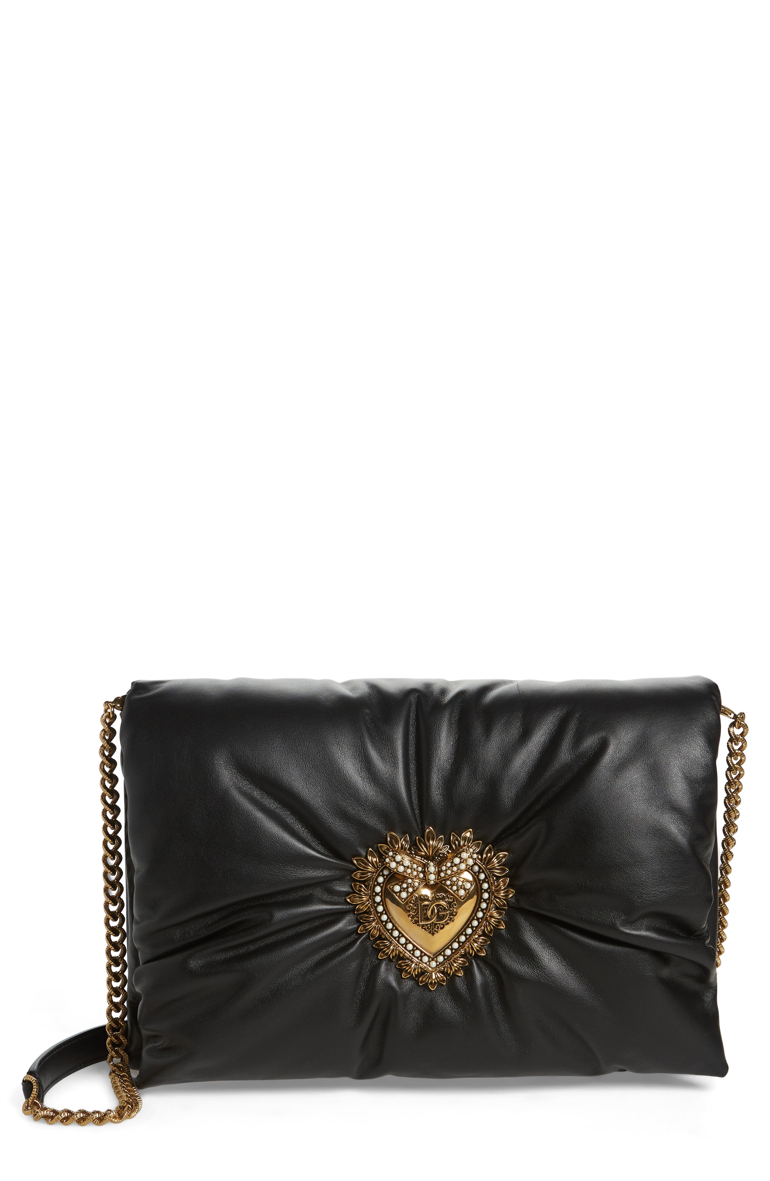 Dolce&Gabbana Devotion Logo Heart Puffy Leather Crossbody Bag, Main, color, 