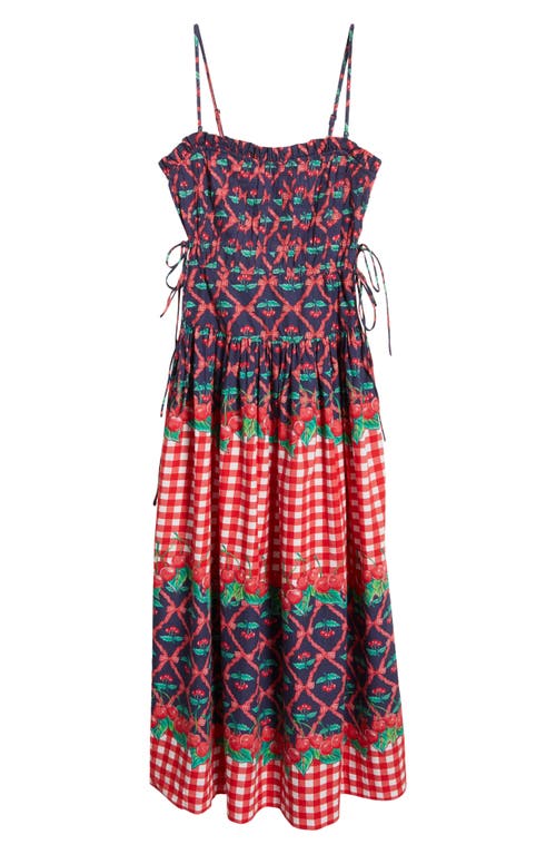 Damson Madder Kelia Cherry Pie Cotton Sundress In Navy/red