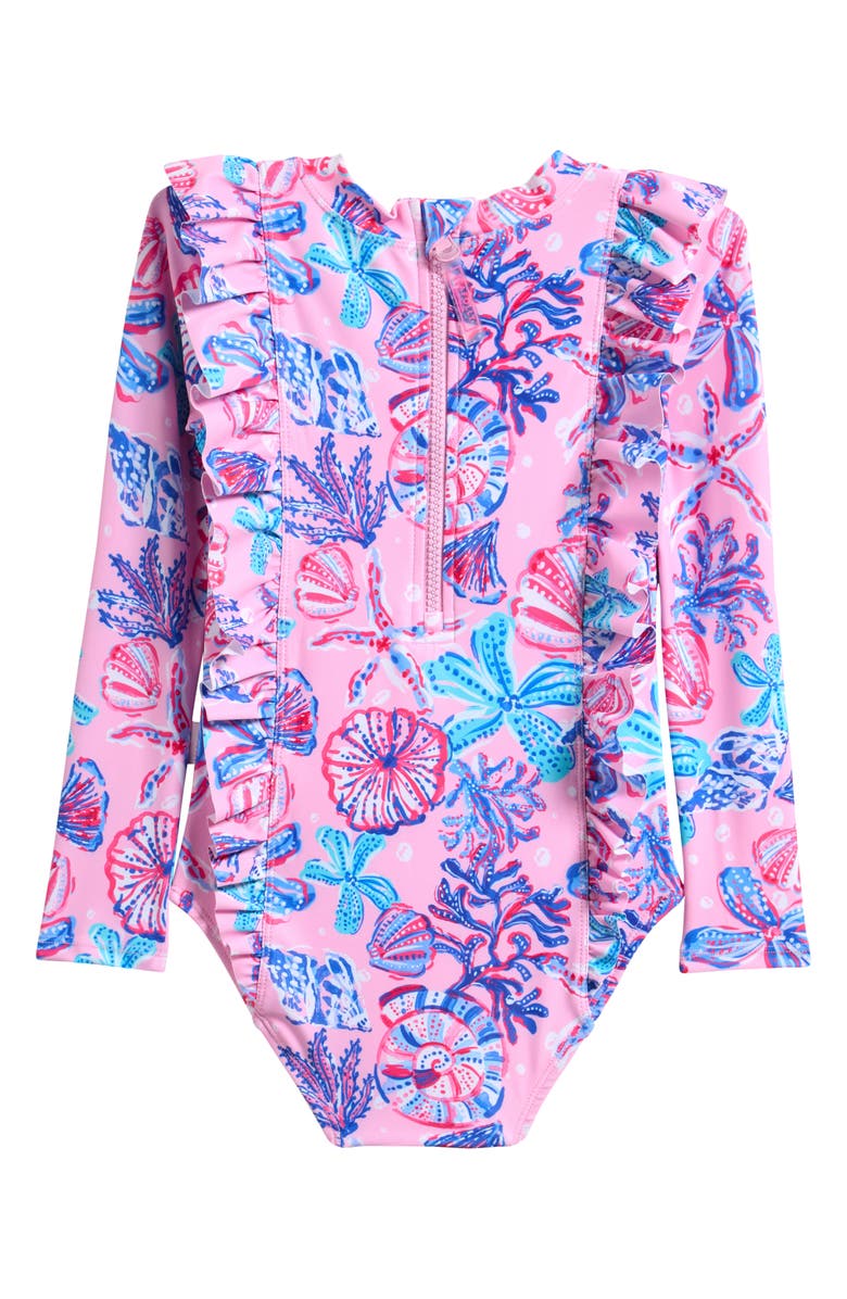 Seafolly Kids' Coral Sea Long Sleeve UPF 50+ One-Piece Rashguard Swimsuit, Alternate, color, 