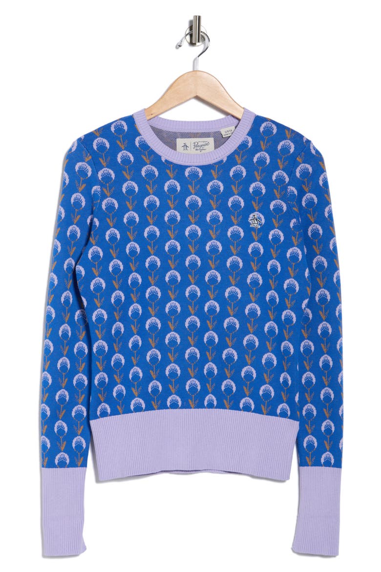 Jacquard Floral Top, Alternate, color, NAUTICAL BLUE